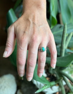 Aqua Blue Green Stone Mountain Turquoise Ring, Size 7