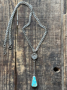 Turquoise Mountain Daisy Drop Lariat Style Necklace, 18-19” Long