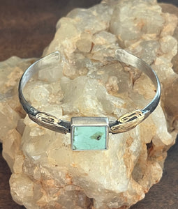 Roadrunner Variscite Cactus Cuff, Hammered Sterling Silver