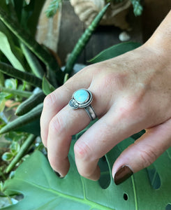 Stone Mt. Turquoise Hand Stamped Sterling Silver Ring, Size 9 3/4