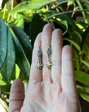 Load image into Gallery viewer, Compass Star Labradorite Drop Earrings, Sterling Silver and Brass
