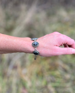 Reserved* White Buffalo Bracelet, Handmade Sterling Silver Design, 8” Long