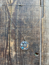 Load image into Gallery viewer, Celestial Elements Pendant in Handcrafted Sterling Silver with Kingman Turquoise and Moonstone, 16” Chain
