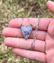 Load image into Gallery viewer, Lepidolite in Quartz Heart Charm Necklace, 16.5-17.5” Long Bar Link Chain
