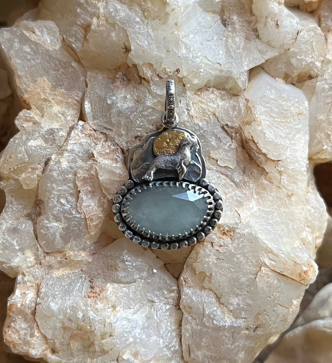 -Reserved-Seal By The Seashore Pendant, Aquamarine in Handcrafted Sterling and 24k Gold Keum Boo Sun