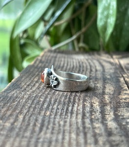 Mexican Jelly Opal Chevron Ring with Orchids, Ring Size 8