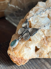 Load image into Gallery viewer, Art Nouveau Butterfly with Kyanite Drop, Handcrafted Sterling Silver, 20” Chain
