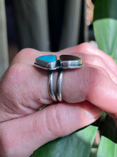Load image into Gallery viewer, Sky and Land Asymmetrical Elements Ring, Nevada Turquoise and Australian Boulder Opal, Size 9.5

