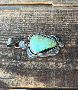 Sonoran Gold Turquoise Statement Pendant in Hand Stamped Detailing