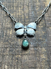 Load image into Gallery viewer, Art Nouveau Butterfly with Kyanite Drop, Handcrafted Sterling Silver, 20” Chain
