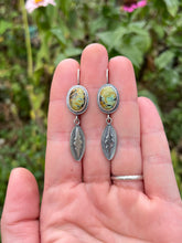 Load image into Gallery viewer, Blackjack Polychrome Turquoise Hand Stamped Earrings, Handcrafted Sterling Silver
