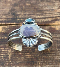 Load image into Gallery viewer, Seaside Cuff, Dendritic Quartz and Teal Indicolite Tourmaline in Sterling, Size Medium Fit
