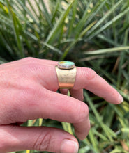Load image into Gallery viewer, Emerald Valley Turquoise in Brass Dogwood Flower Ring, Size 9
