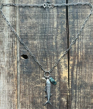 Load image into Gallery viewer, Fish Charm Chain, Handcrafted Sterling Silver with Brass Clam Shell and Kyanite
