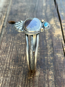 Seaside Cuff, Dendritic Quartz and Teal Indicolite Tourmaline in Sterling, Size Medium Fit