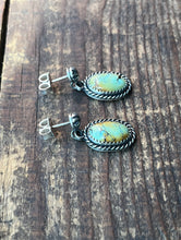 Load image into Gallery viewer, Blackjack Turquoise Stud Drop Earrings, Handcrafted Sterling Silver
