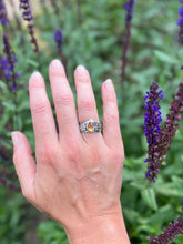 Load image into Gallery viewer, Mexican Jelly Opal Chevron Ring with Orchids, Ring Size 8
