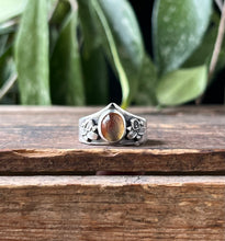 Load image into Gallery viewer, Mexican Jelly Opal Chevron Ring with Orchids, Ring Size 8
