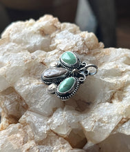 Load image into Gallery viewer, Kings Manassa Turquoise and Crystal Pipe Opal Butterfly, Sterling and Brass Accents, 16” Chain Included
