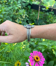 Load image into Gallery viewer, Seaside Cuff, Dendritic Quartz and Teal Indicolite Tourmaline in Sterling, Size Medium Fit
