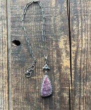 Load image into Gallery viewer, Natural Raw Amethyst Druzy Pendant, 17.5-18.5” Bar Link Chain
