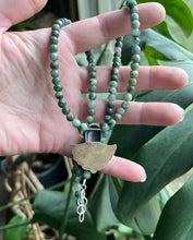 Load image into Gallery viewer, Egyptian Motif Scarab in Brass  with Emerald Beaded Necklace, 21” Long
