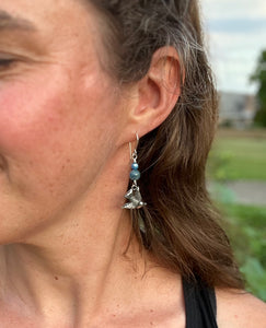 Lovebird Drop Earrings with Kyanite Beads, Handcrafted Sterling Silver