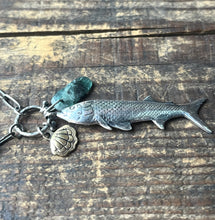 Load image into Gallery viewer, Fish Charm Chain, Handcrafted Sterling Silver with Brass Clam Shell and Kyanite
