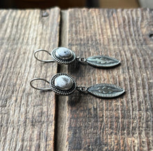 Load image into Gallery viewer, White Buffalo Hand Stamped Drop Earrings, Handcrafted Sterling Silver
