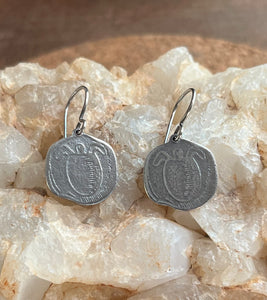 Sea Turtle Coin Replica Earrings in Sterling Silver