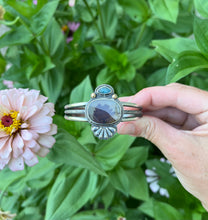 Load image into Gallery viewer, Seaside Cuff, Dendritic Quartz and Teal Indicolite Tourmaline in Sterling, Size Medium Fit
