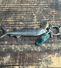 Load image into Gallery viewer, Fish Charm Chain, Handcrafted Sterling Silver with Brass Clam Shell and Kyanite

