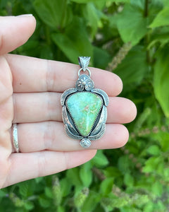 Sonoran Gold Turquoise Statement Pendant in Hand Stamped Detailing