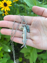 Load image into Gallery viewer, Fish Charm Chain, Handcrafted Sterling Silver with Brass Clam Shell and Kyanite

