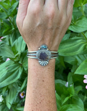 Load image into Gallery viewer, Seaside Cuff, Dendritic Quartz and Teal Indicolite Tourmaline in Sterling, Size Medium Fit
