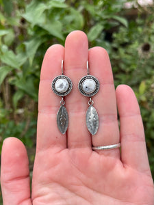 White Buffalo Hand Stamped Drop Earrings, Handcrafted Sterling Silver