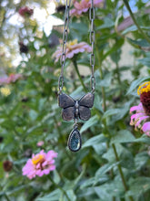 Load image into Gallery viewer, French Art Nouveau Butterfly and Kyanite Necklace, 20” Chain
