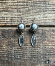 Load image into Gallery viewer, White Buffalo Hand Stamped Drop Earrings, Handcrafted Sterling Silver
