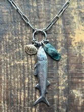 Load image into Gallery viewer, Fish Charm Chain, Handcrafted Sterling Silver with Brass Clam Shell and Kyanite
