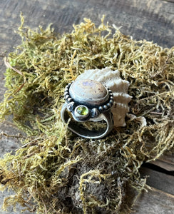 Mexican Fire Opal and Peridot Ring in Sterling, Ring Size 9.25