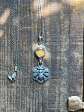 Load image into Gallery viewer, Honey Bee Necklace with Honey Hued Imperial Topaz, 18” Wheat Chain
