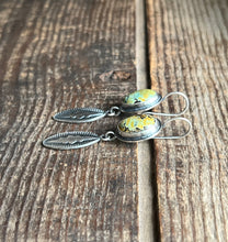 Load image into Gallery viewer, Blackjack Polychrome Turquoise Hand Stamped Earrings, Handcrafted Sterling Silver
