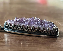 Load image into Gallery viewer, Natural Raw Amethyst Druzy Pendant, 17.5-18.5” Bar Link Chain
