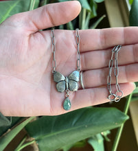 Load image into Gallery viewer, Art Nouveau Butterfly with Kyanite Drop, Handcrafted Sterling Silver, 20” Chain
