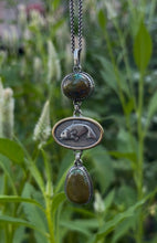 Load image into Gallery viewer, Troy Springs Turquoise with Framed Fish Pendant, Handcrafted Sterling Silver and Brass Accent

