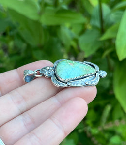 Sonoran Gold Turquoise Statement Pendant in Hand Stamped Detailing