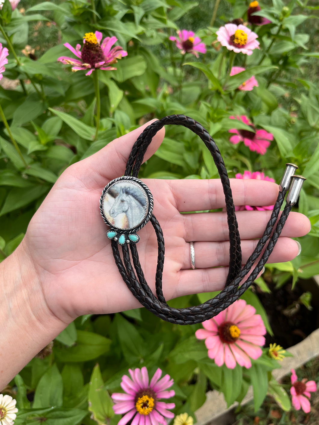 Grey Filly Bolo with Campitos Turquoise in Handcrafted Sterling Silver