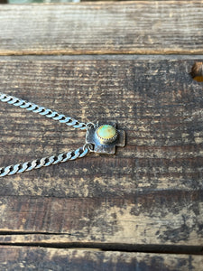 Sonoran Gold Turquoise Southwestern Cross Necklace, 16” Diamond Curb Chain