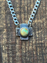 Load image into Gallery viewer, Sonoran Gold Turquoise Southwestern Cross Necklace, 16” Diamond Curb Chain
