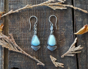 Golden Hills Turquoise Ray Drop Earrings in Handcrafted and Stamped Sterling Silver